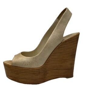 Baldan‎ Venezia Shimmer Gold Leather Wedge Heels Platform Sandals Size 39.5